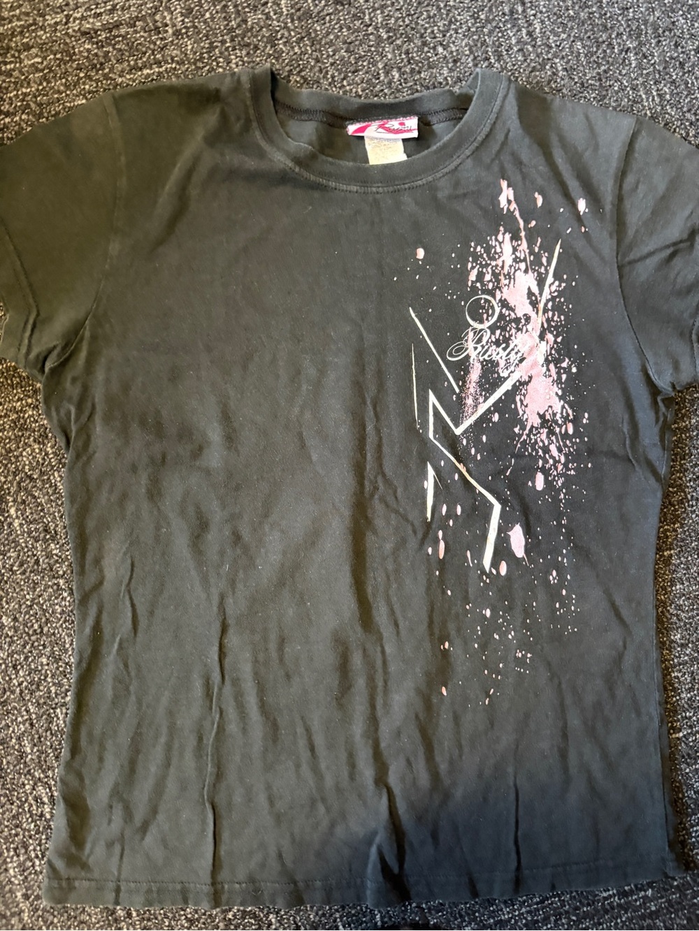 Black Graphic Tee with Pink Splash Design